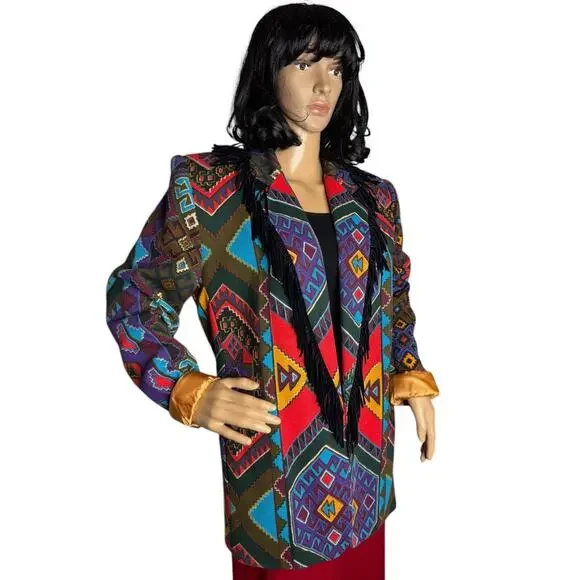 Vintage Criscione NEW YORK western fringed aztec oversized coat size medium - Picture 5 of 16